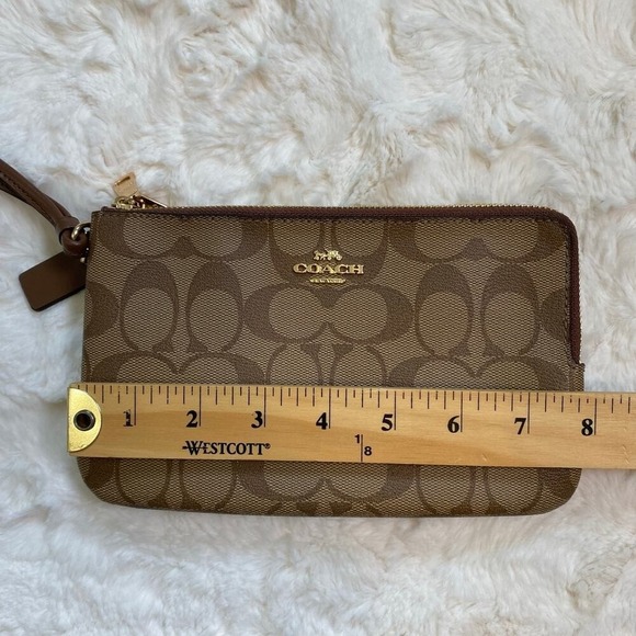 COACH Double Zip Wallet Wristlet in Signature Coated Canvas in Classic Khaki - Picture 12 of 13